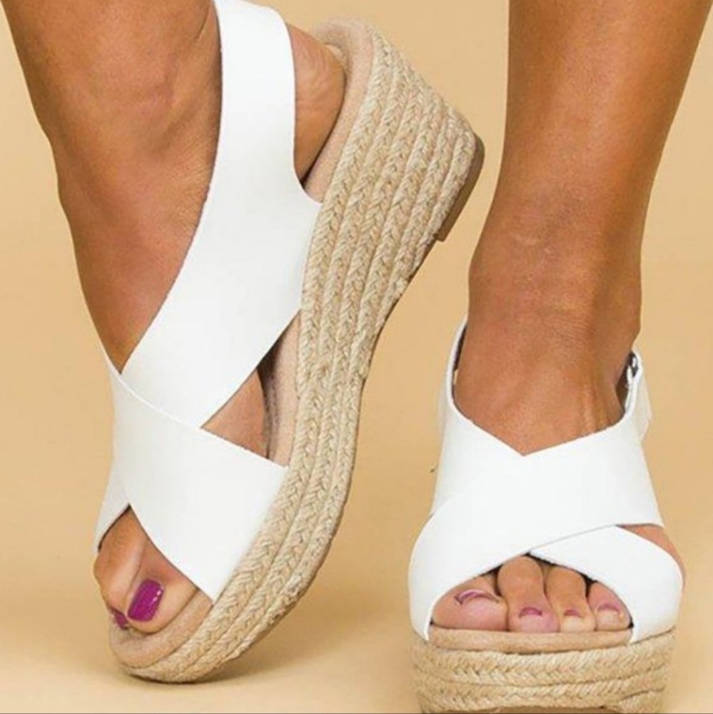Braided Chris Cross Slingback Wedge Sandals size 11 WHITE color